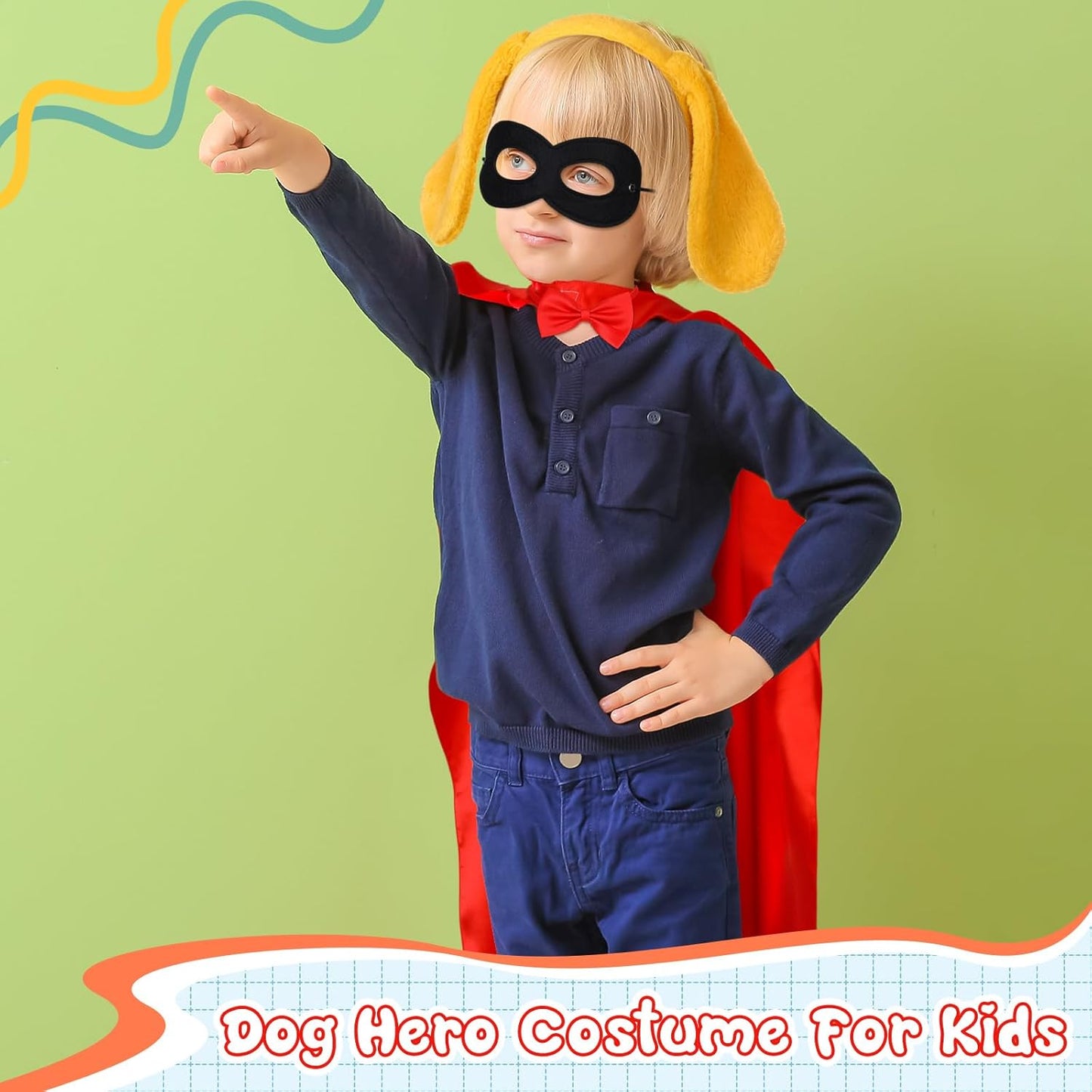 5 Pcs Cat Costume Kids Hero Theme Cosplay Include Ear Headband Nose Gloves Capes Masks Yellow, Red -
