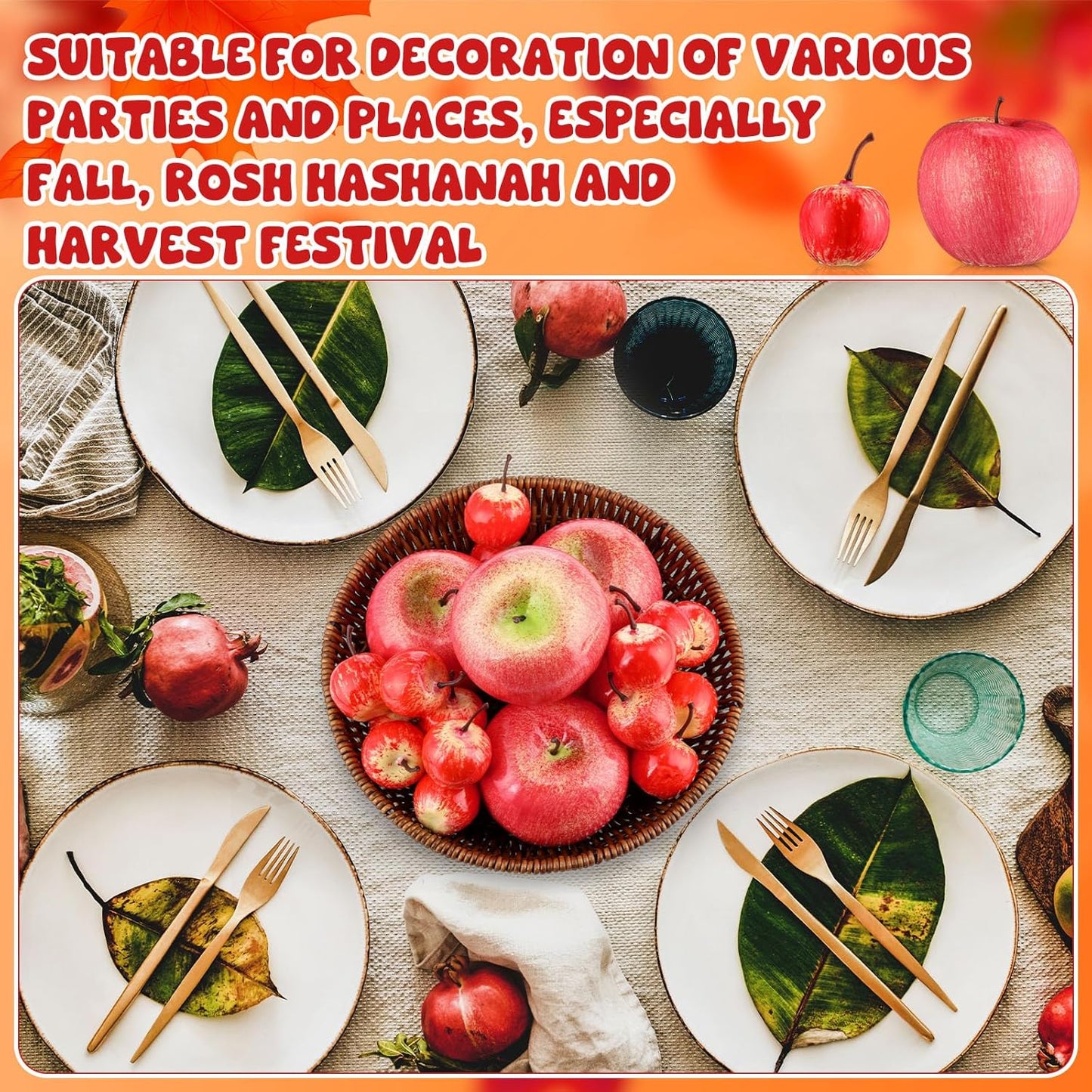 30 Pcs Fake Apples with Woven Basket Fall Artificial Red for Autumn Harvest Decoration, Photography Props, Kitchen Table Centerpiece, Wreath DIY Crafts(2 Sizes) -