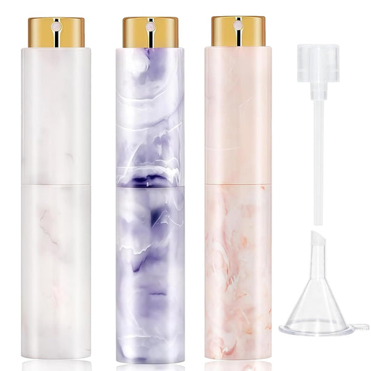 Refillable Travel Perfume Atomizer - Mini Spray Bottles with Marble Texture, Portable Cologne Dispenser for Women Men, Leak-Proof Empty Fragrance Decant Container and Daily Use 3PCS White+Purple+Pink