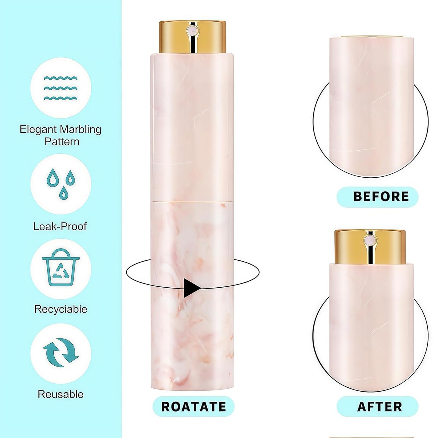 Refillable Travel Perfume Atomizer - Mini Spray Bottles with Marble Texture, Portable Cologne Dispenser for Women Men, Leak-Proof Empty Fragrance Decant Container and Daily Use 3PCS White+Purple+Pink