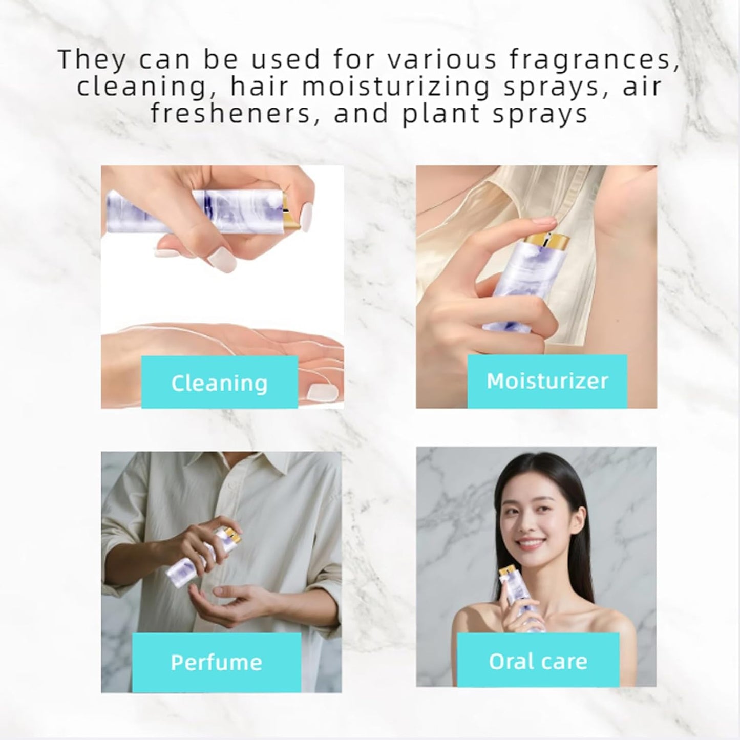 Refillable Travel Perfume Atomizer - Mini Spray Bottles with Marble Texture, Portable Cologne Dispenser for Women Men, Leak-Proof Empty Fragrance Decant Container and Daily Use 3PCS White+Purple+Pink