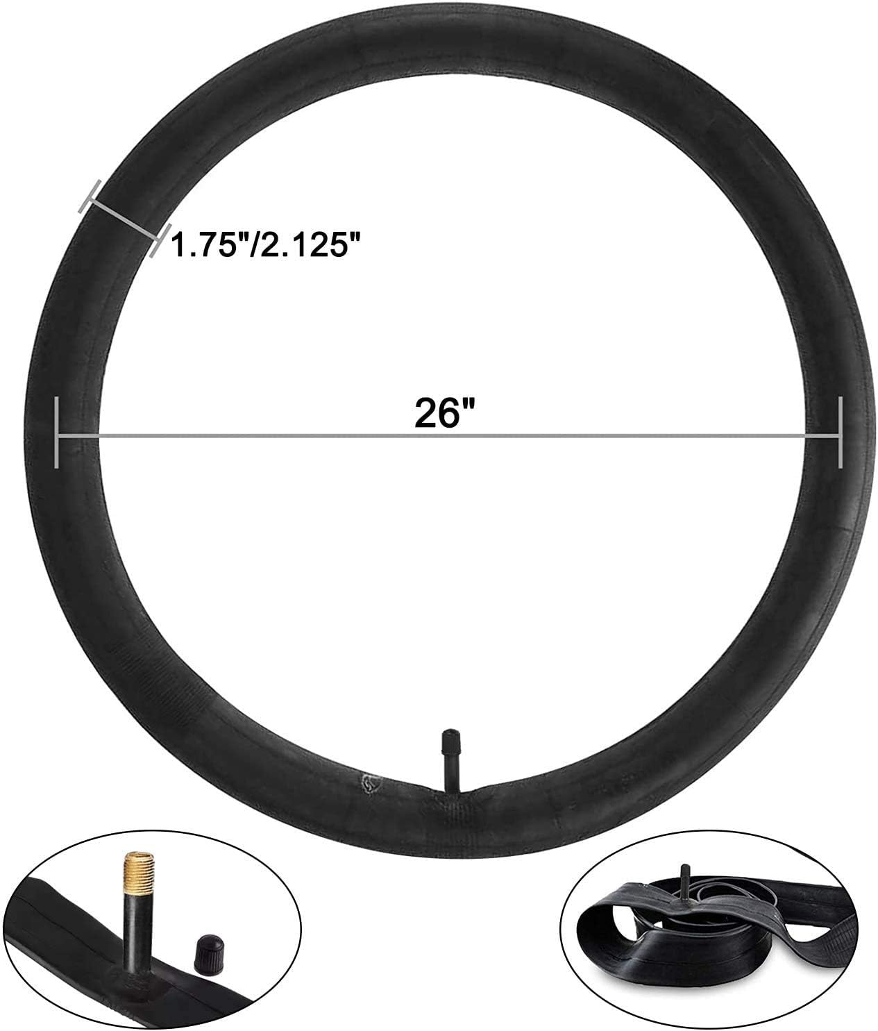 Bike Tube 26 x 1.95 Standard (32mm) Schrader Valve Inch with 2 Tire Levers & 6 Adhesive Patches Bicycle 1.75 to 2.125 (2-Pack 32mm) -