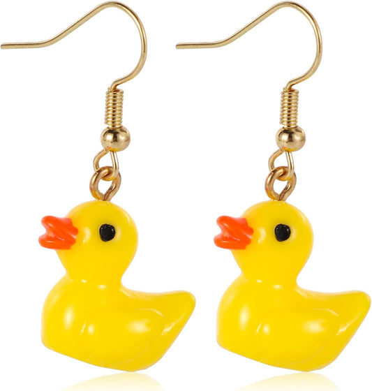 Yellow Duck Earrings, Cute Duckie Earrings Acrylic Dangle Drop Personalized Charming Cartoon Style Funny Accessories for Girls Women, yellow, black, orange, golden -