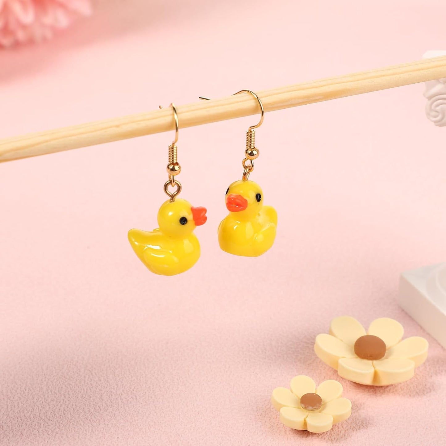 Yellow Duck Earrings, Cute Duckie Earrings Acrylic Dangle Drop Personalized Charming Cartoon Style Funny Accessories for Girls Women, yellow, black, orange, golden -