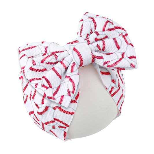 Baseball Bow Headband Baby, High Stretchy Soft Nylon Headbands in Red & White Game Sport Event Hair Accessories for Girls and Infants -
