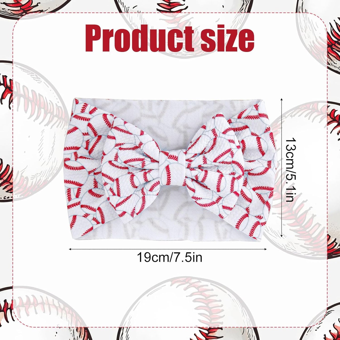 Baseball Bow Headband Baby, High Stretchy Soft Nylon Headbands in Red & White Game Sport Event Hair Accessories for Girls and Infants -