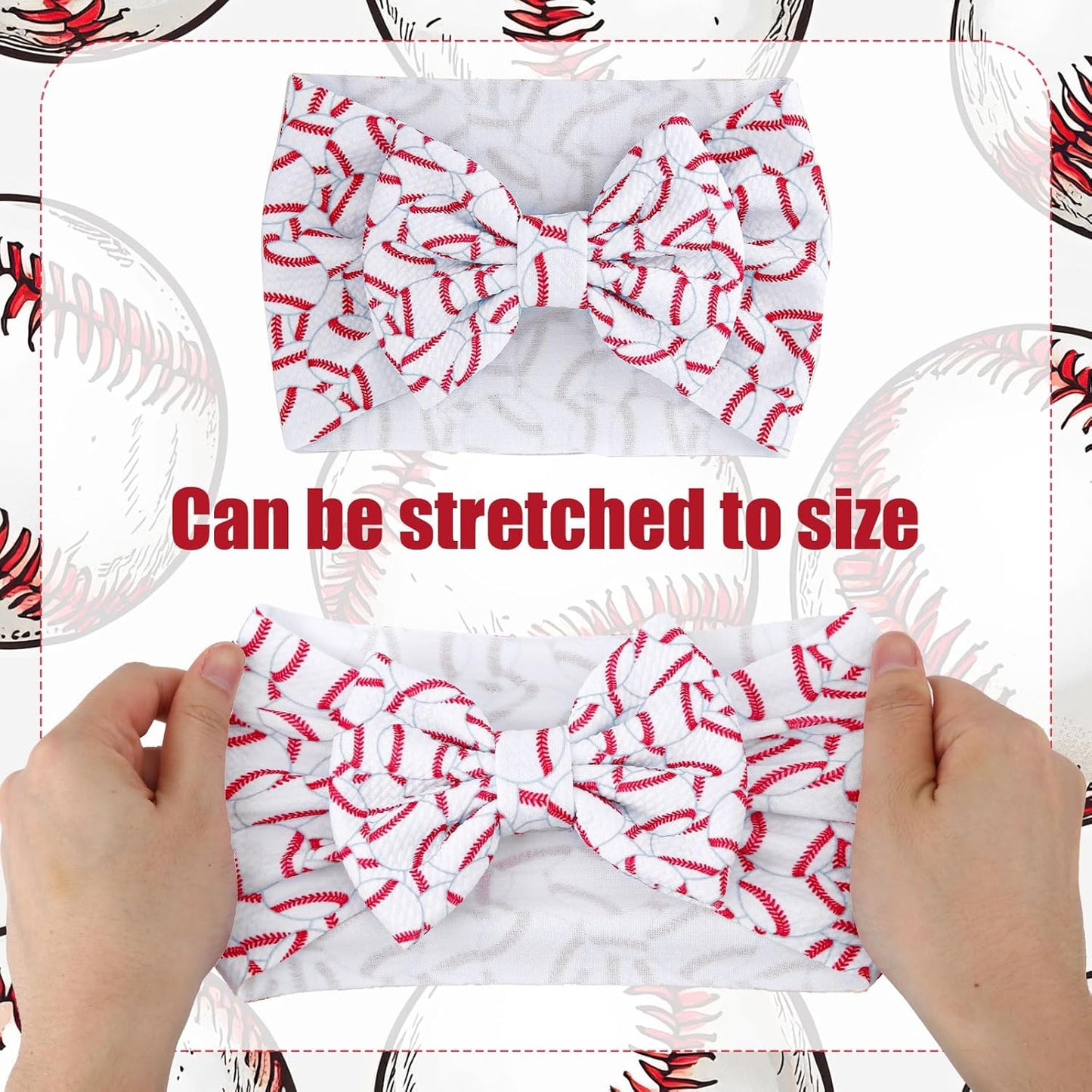 Baseball Bow Headband Baby, High Stretchy Soft Nylon Headbands in Red & White Game Sport Event Hair Accessories for Girls and Infants -