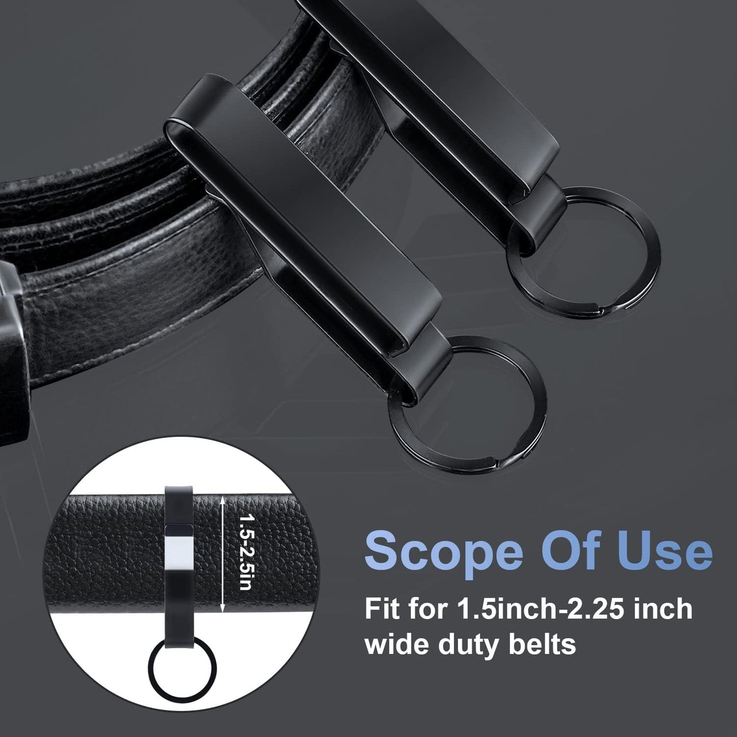 2pcs Heavy Duty Belt Key Holder, Fast Release Steel Tactical Holder Clip with 4pcs Rings Fits Belts for Police Firefighters -