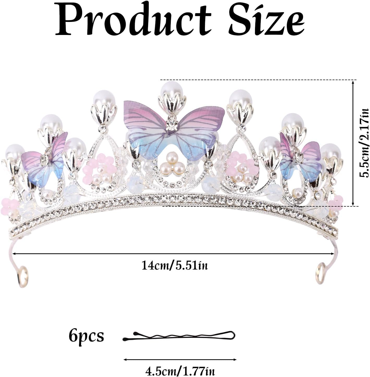 Crown Exquisite Princess with Pearls Butterfly Headband for Halloween Christmas Birthday Cosplay Costumes colorful -