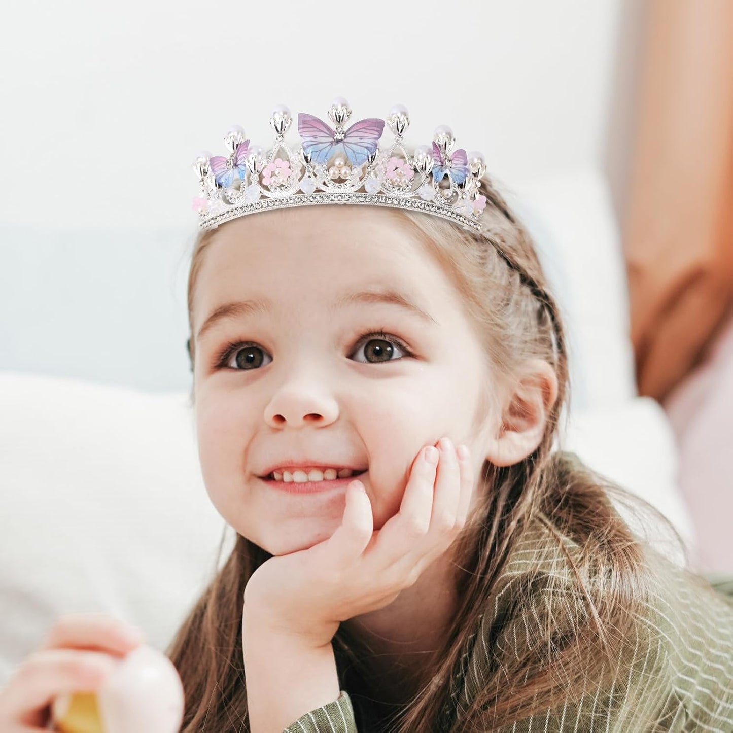 Crown Exquisite Princess with Pearls Butterfly Headband for Halloween Christmas Birthday Cosplay Costumes colorful -