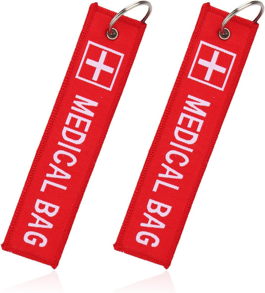 2pcs Medical Alert Tags for Bag, Double-Sided Medic Equipment Device Luggage ID Tag Durable Red Keychain Backpack -