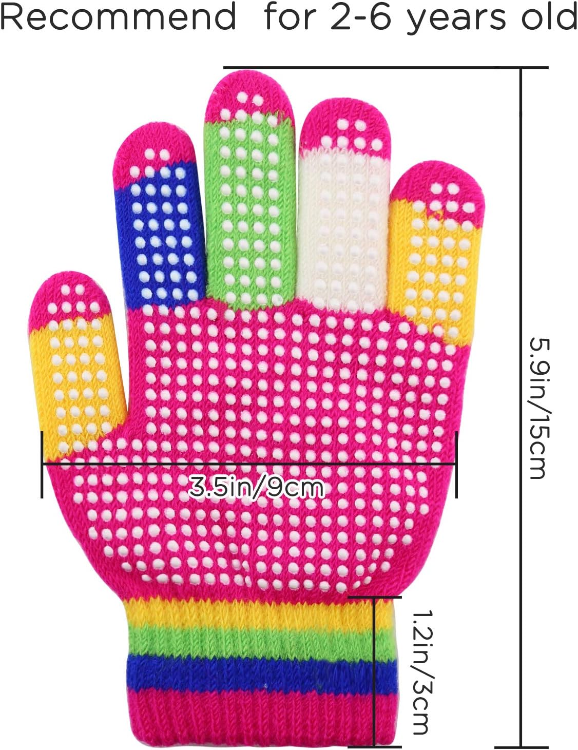 6 Pairs Kids Anti-Skid Magic Gloves, Multicolor Winter Warm Full Finger Mittens Stretchy Knitted Gloves for Boys and Girls -