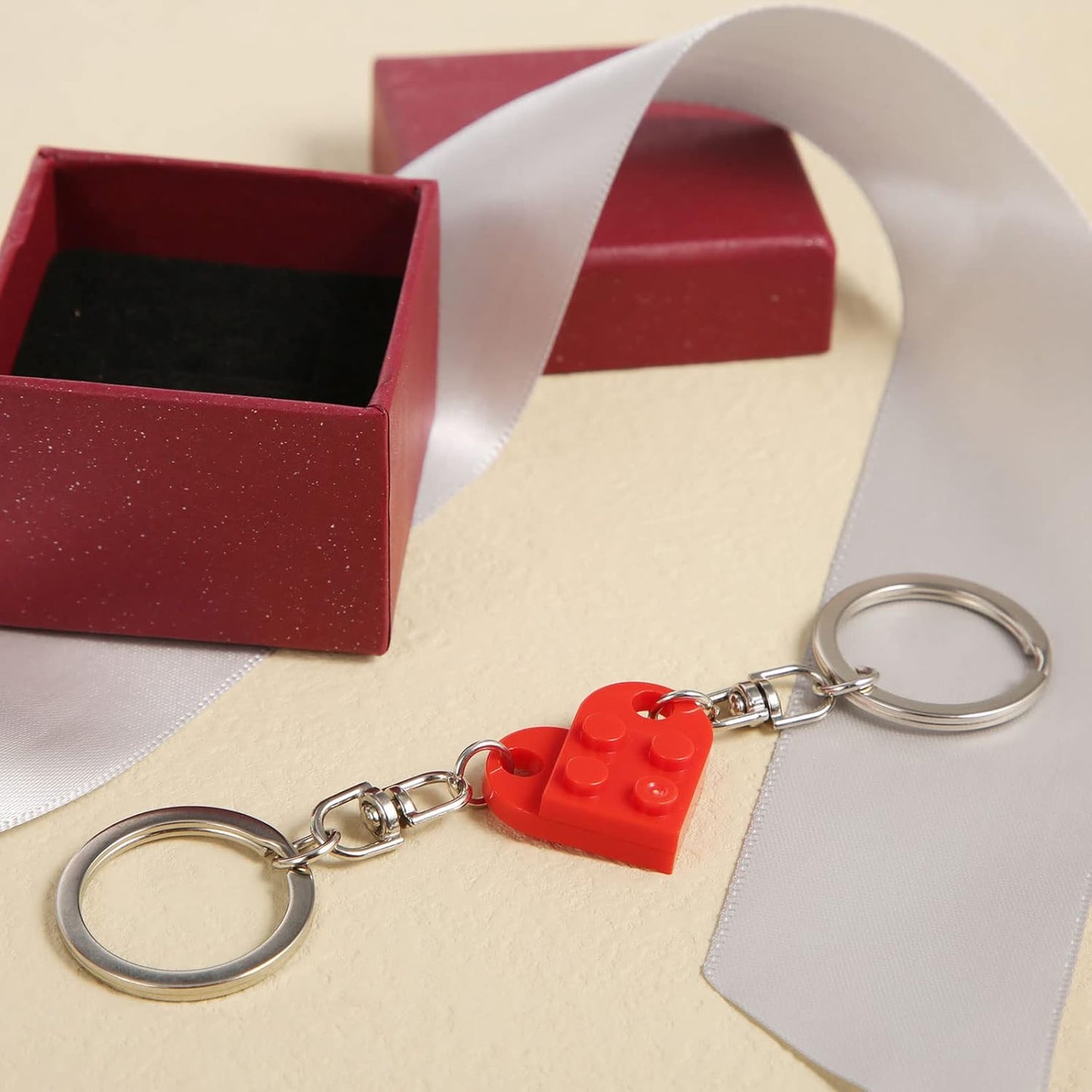 Heart Keychain Set, Red Brick for Couples, 2Pcs Matching Valentines Gift -