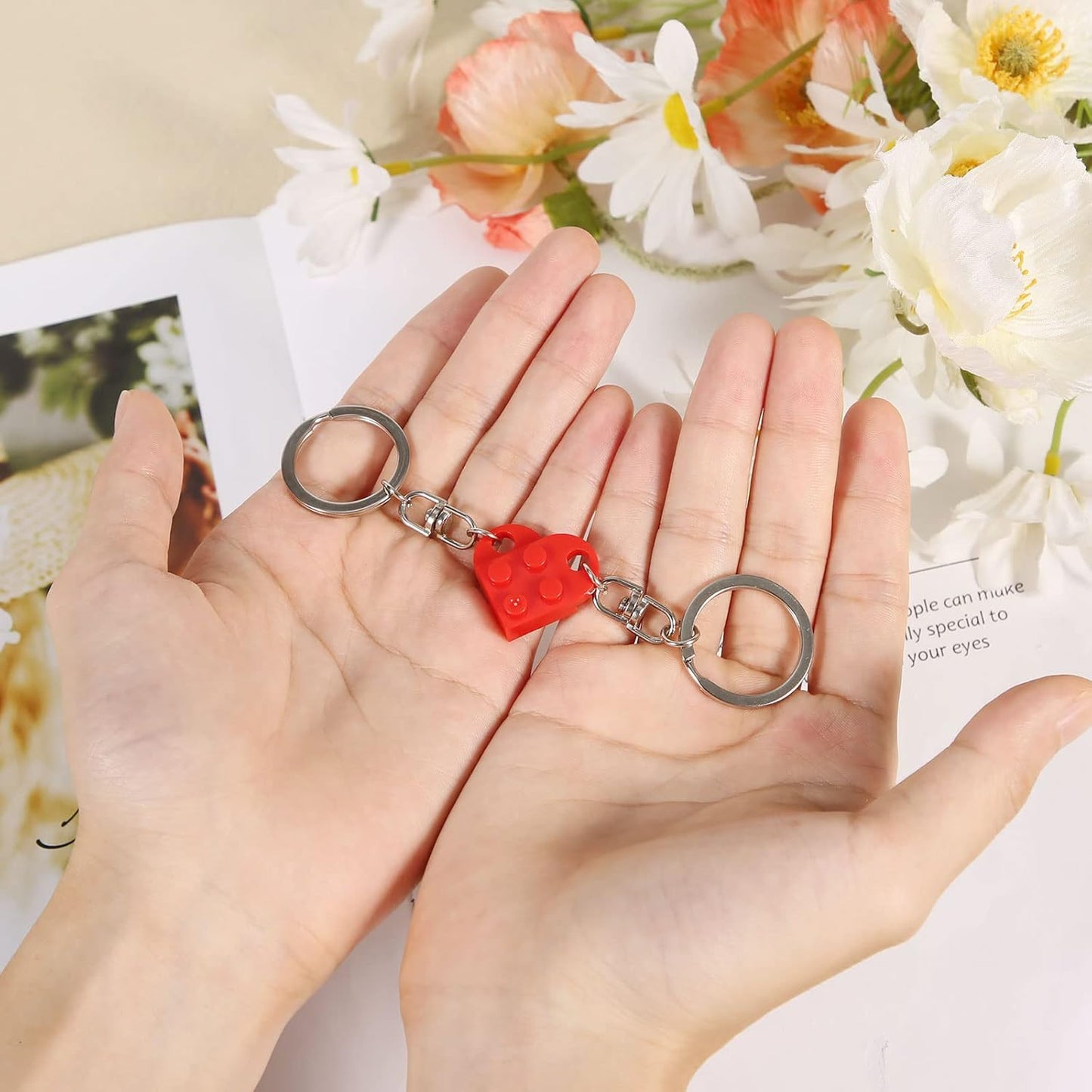 Heart Keychain Set, Red Brick for Couples, 2Pcs Matching Valentines Gift -
