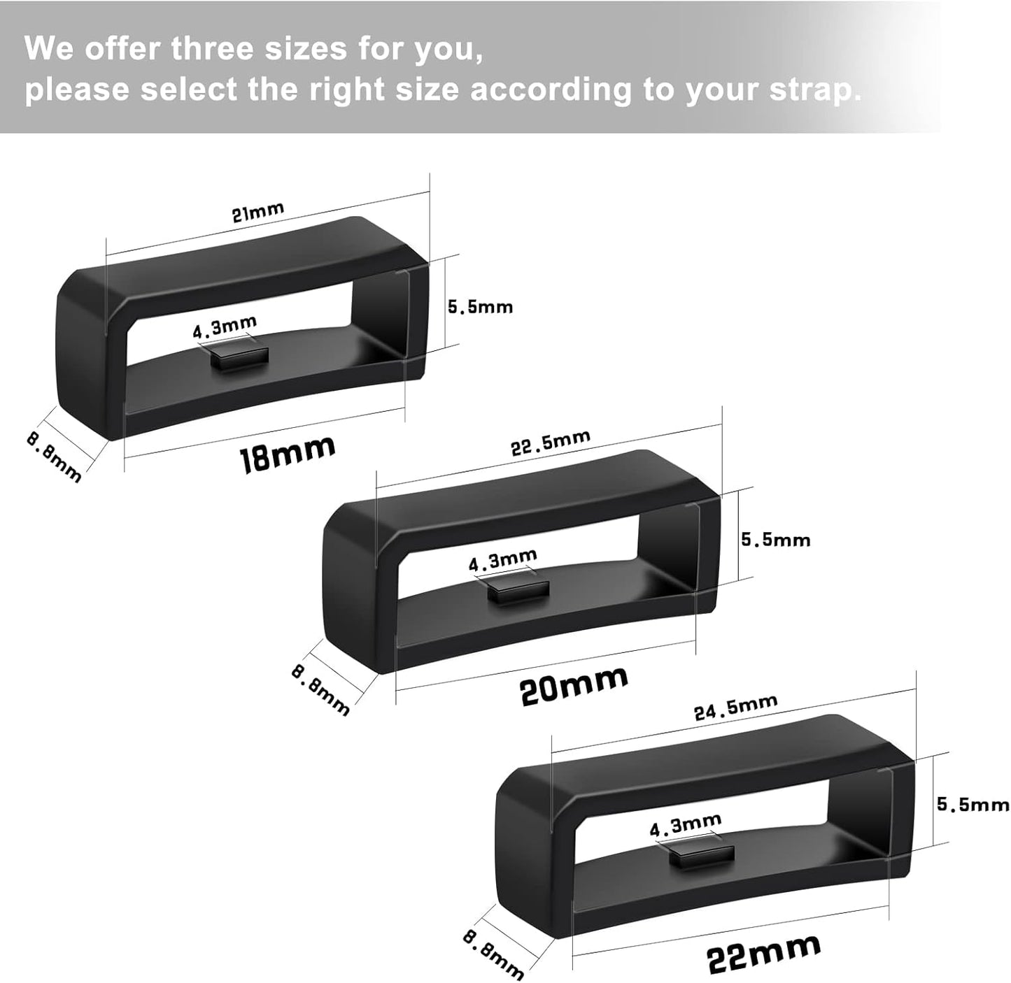 6pcs Watch Strap Holder Loop, Silicone Band Keeper Retainer Fastener Ring Parts for Smart Wristband Replacement - 20mm