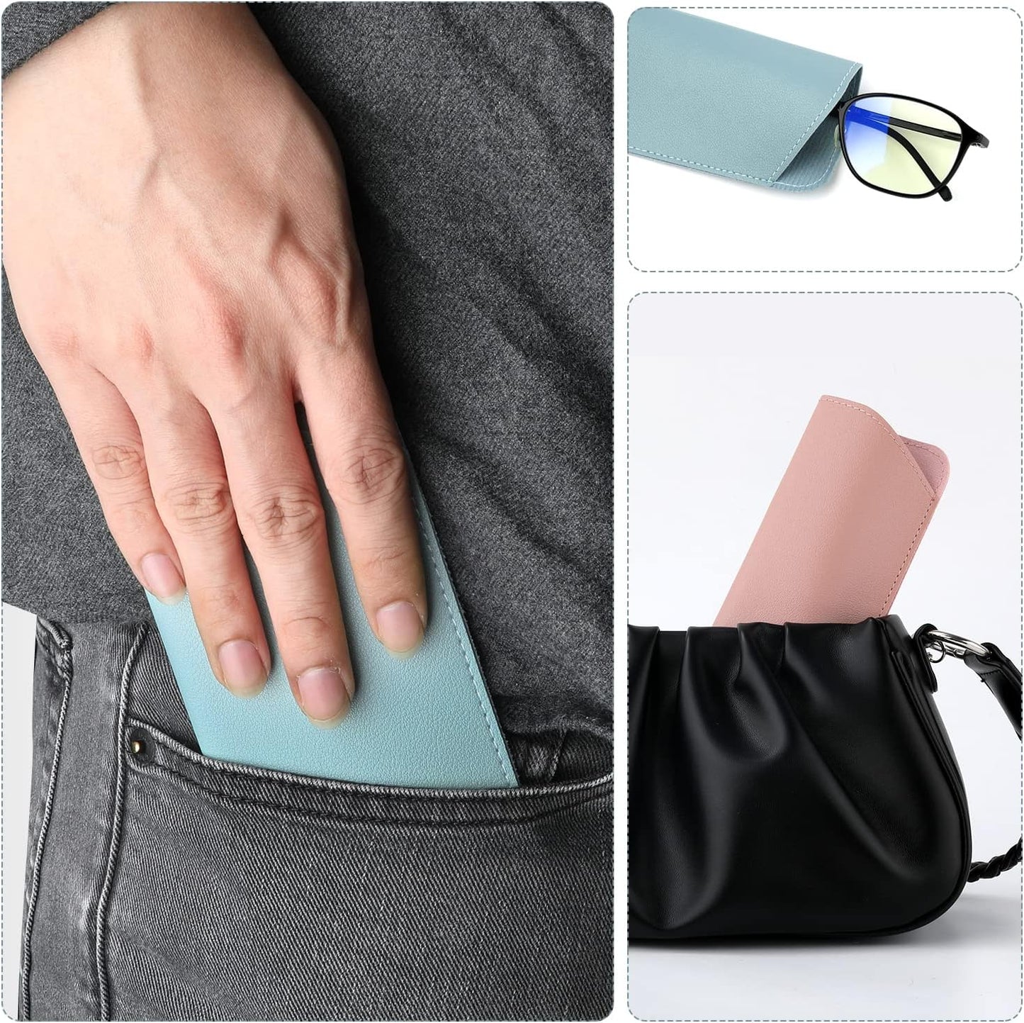 Soft Leather Glasses Cases, 4 Pcs Slim Reading Eyeglasses Case Portable PU Sunglasses Pouch Safety for Women Men 2.8 x 6.8 Inch, Colors -