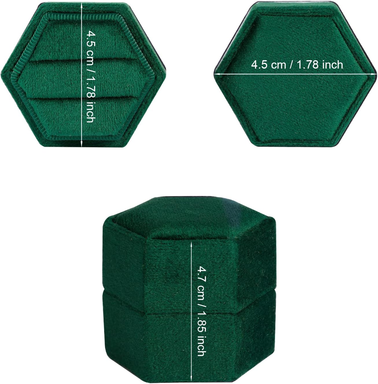 Velvet Ring Box for Jewelry, Double Slots Hexagon Case Proposal Engagement Wedding Ceremony Valentines Day Holding 2 Rings (Emerald Green) Emerald Green -
