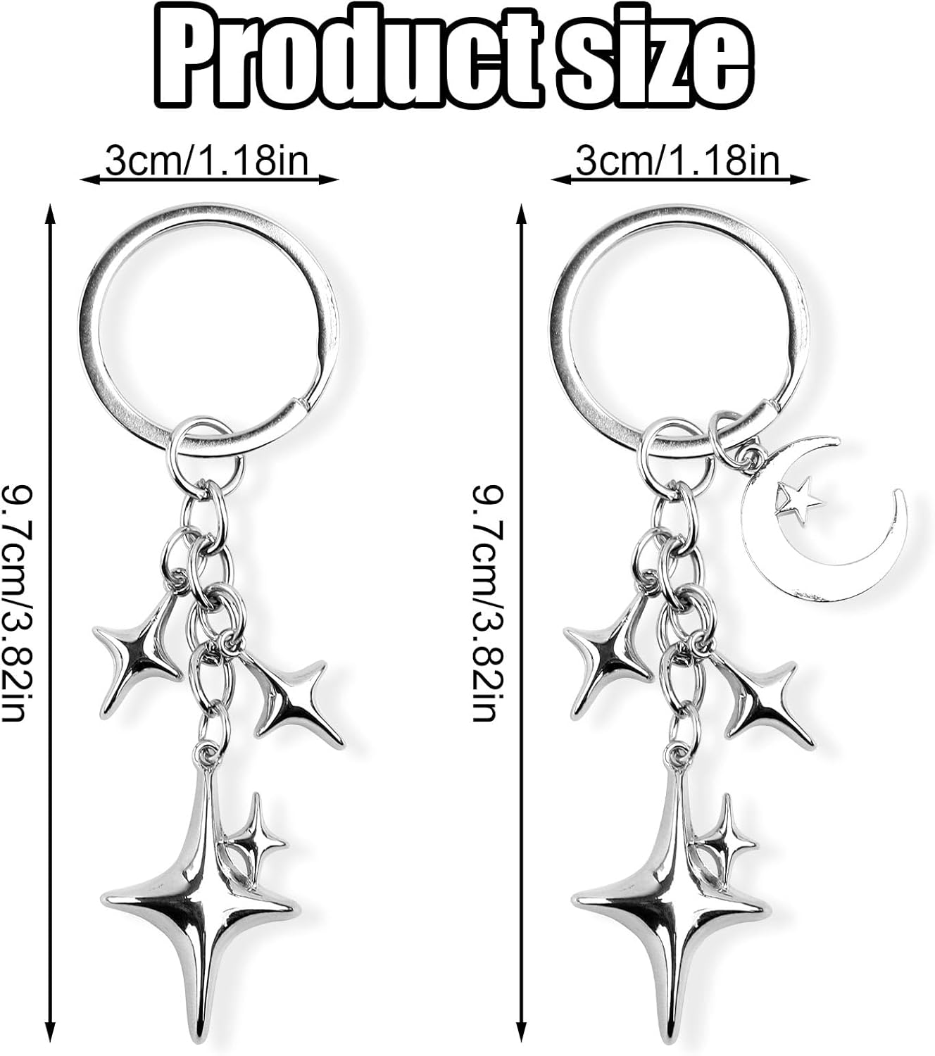 2pcs Cute Star Moon Keychains, Y2k Key Chain Charms Aesthetic Ring Bag Accessories Keychains for Purse Handbag Backpack Car Holder (2 Designs) -
