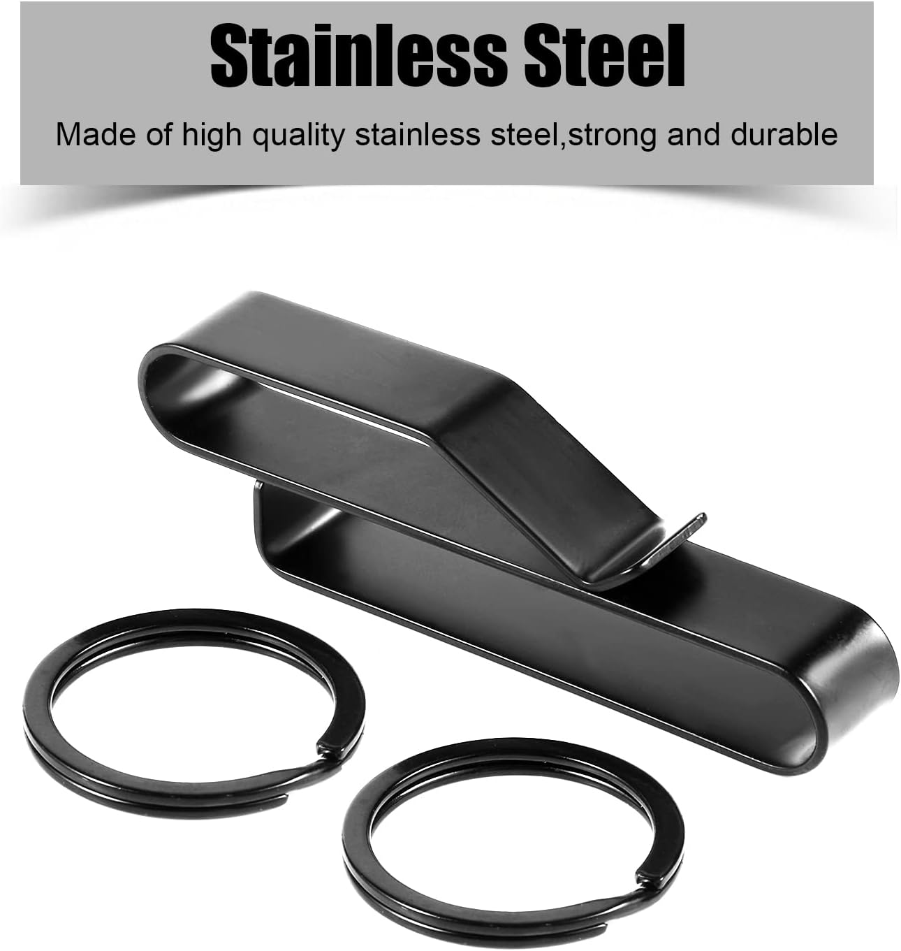 Heavy Duty Belt Key Holder with 2pcs Metal Rings, Stainless Steel Black Men Keychain Tactical Clip for 1.5-2.25inch Wide Belts Police and Fire Agencies -