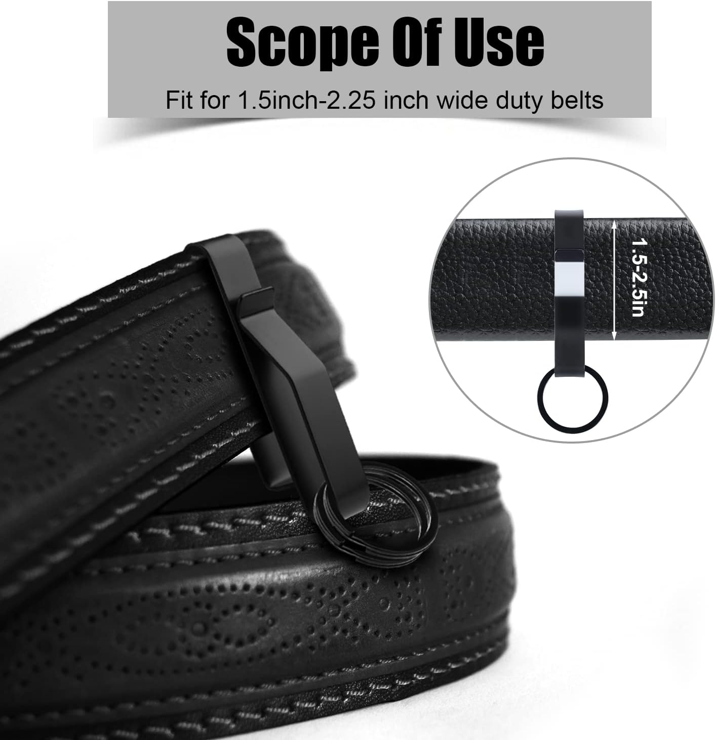 Heavy Duty Belt Key Holder with 2pcs Metal Rings, Stainless Steel Black Men Keychain Tactical Clip for 1.5-2.25inch Wide Belts Police and Fire Agencies -
