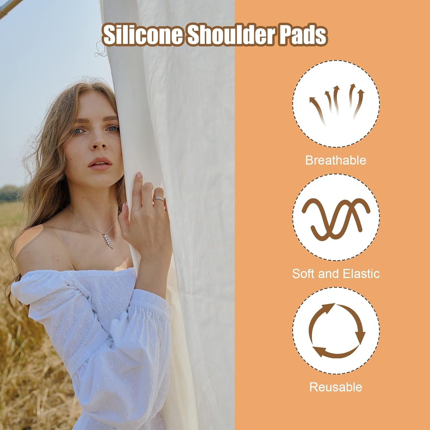 2 Pairs Silicone Shoulder Pads Invisible Non-Slip Push-Up Reusable Shoulders Enhancer Sticky Pad for Women Clothings(Transparent&Skin Tone) -