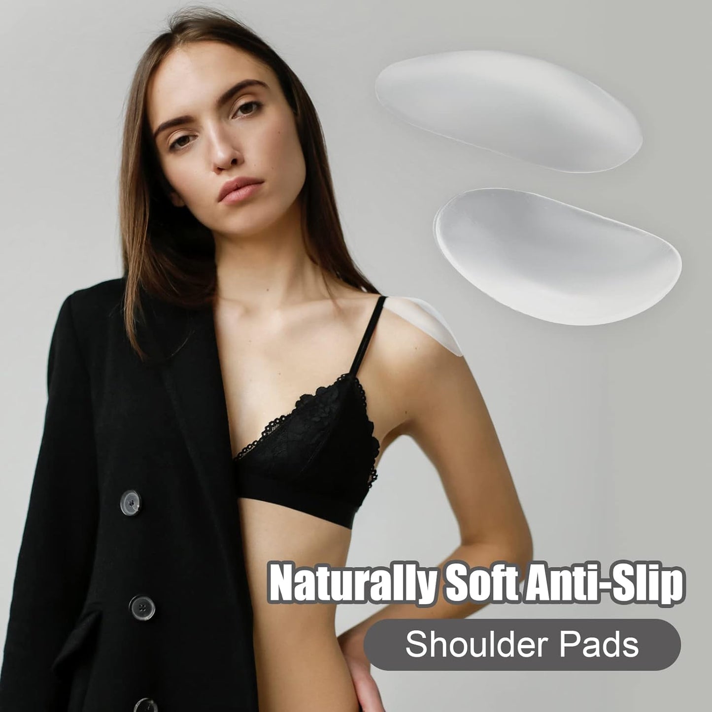 2 Pairs Silicone Shoulder Pads Invisible Non-Slip Push-Up Reusable Shoulders Enhancer Sticky Pad for Women Clothings(Transparent&Skin Tone) -