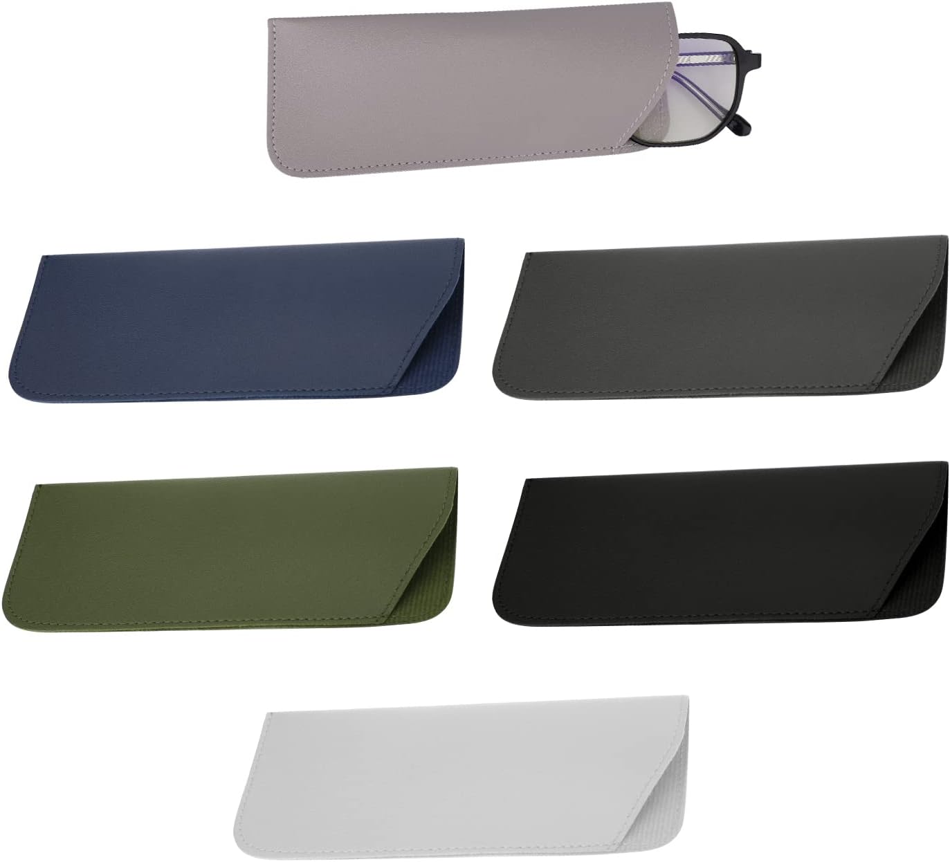 Soft Glasses Cases 7x3 Inch, 6pcs Leather Eyeglasses Case Portable Pouch Sunglasses for Women Men Adults Kids (6 Colors) -