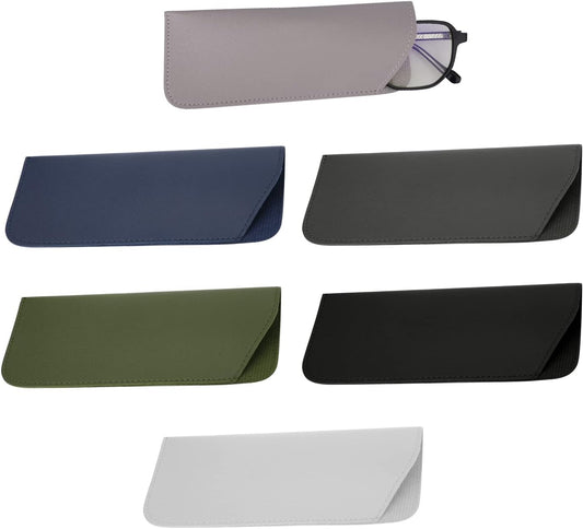 Soft Glasses Cases 7x3 Inch, 6pcs Leather Eyeglasses Case Portable Pouch Sunglasses for Women Men Adults Kids (6 Colors) -