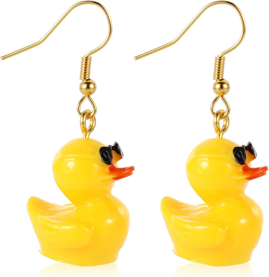 Yellow Duck Earrings - Cute Acrylic Dangle Drop with Glasses for Women & Girls