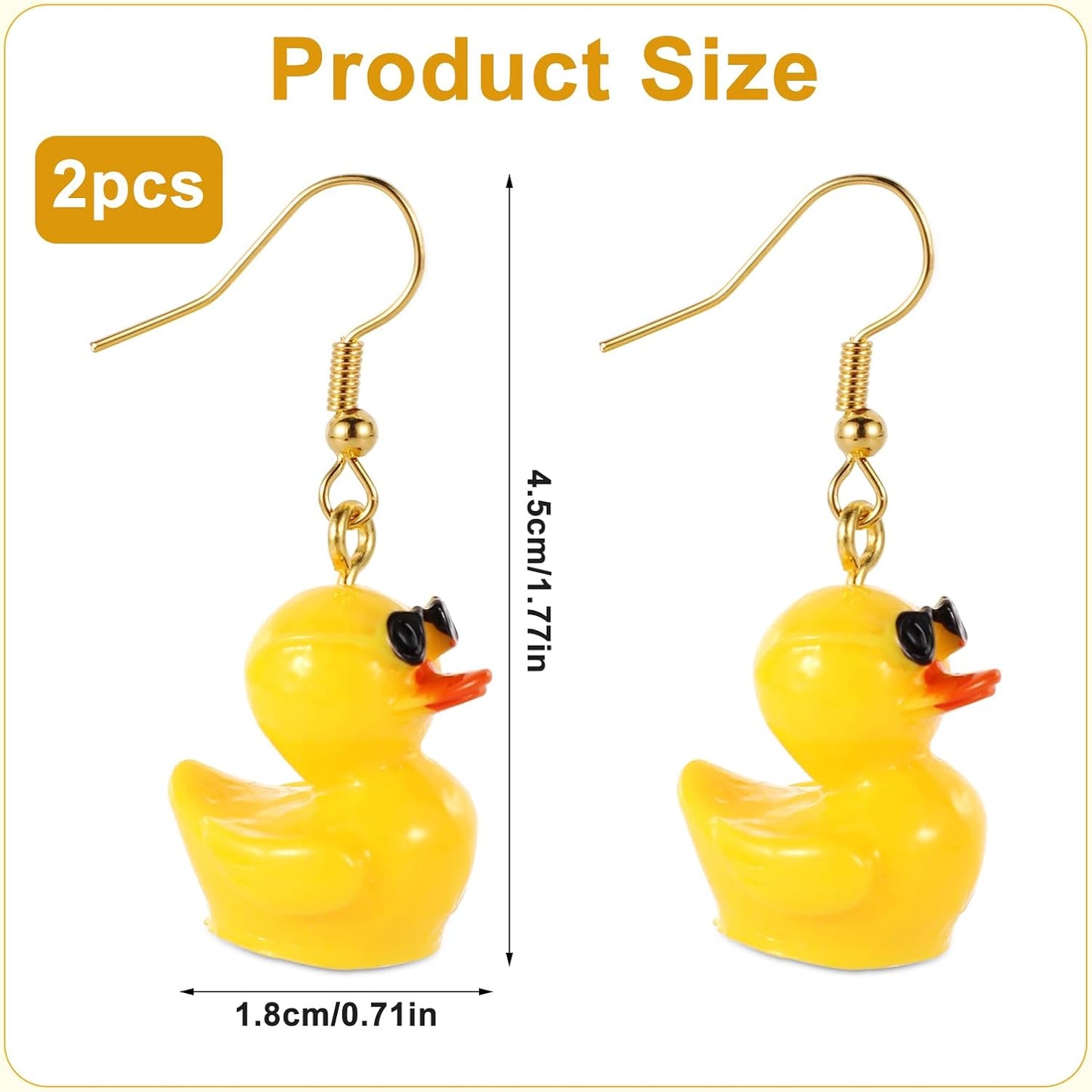 Yellow Duck Earrings - Cute Acrylic Dangle Drop with Glasses for Women & Girls