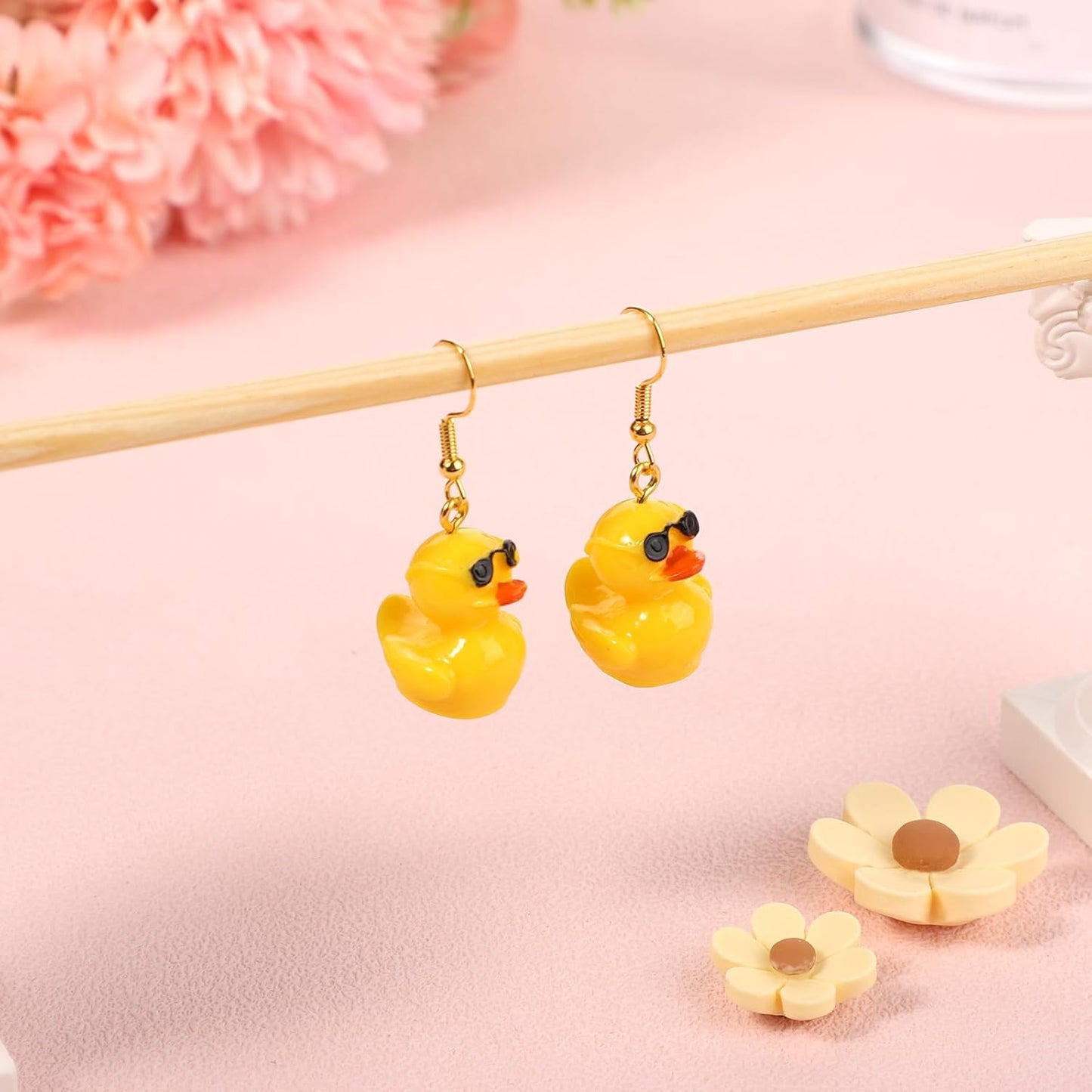 Yellow Duck Earrings - Cute Acrylic Dangle Drop with Glasses for Women & Girls