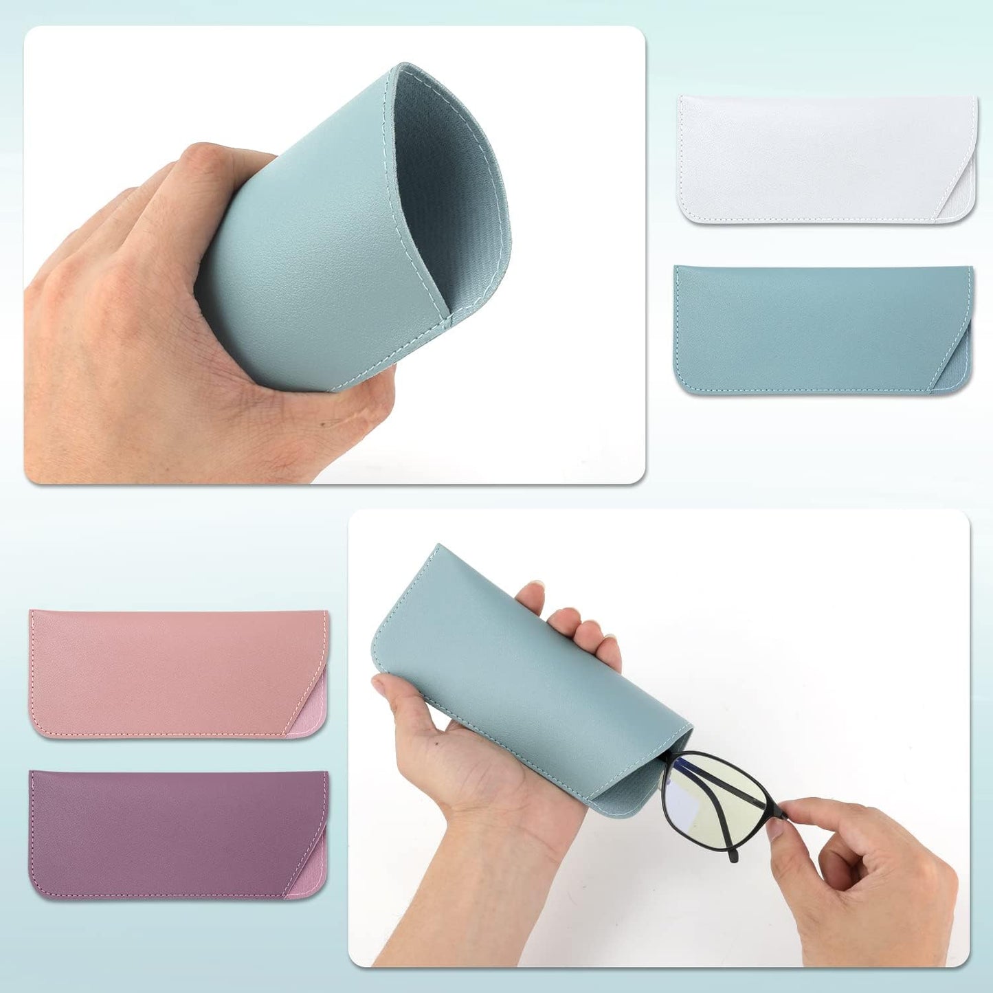 Soft Glasses Cases, 4 Pcs Slim Reading Eyeglasses Case Portable PU Sunglasses Pouch Safety for Women Men 2.8 x 6.8 Inch, Colors -