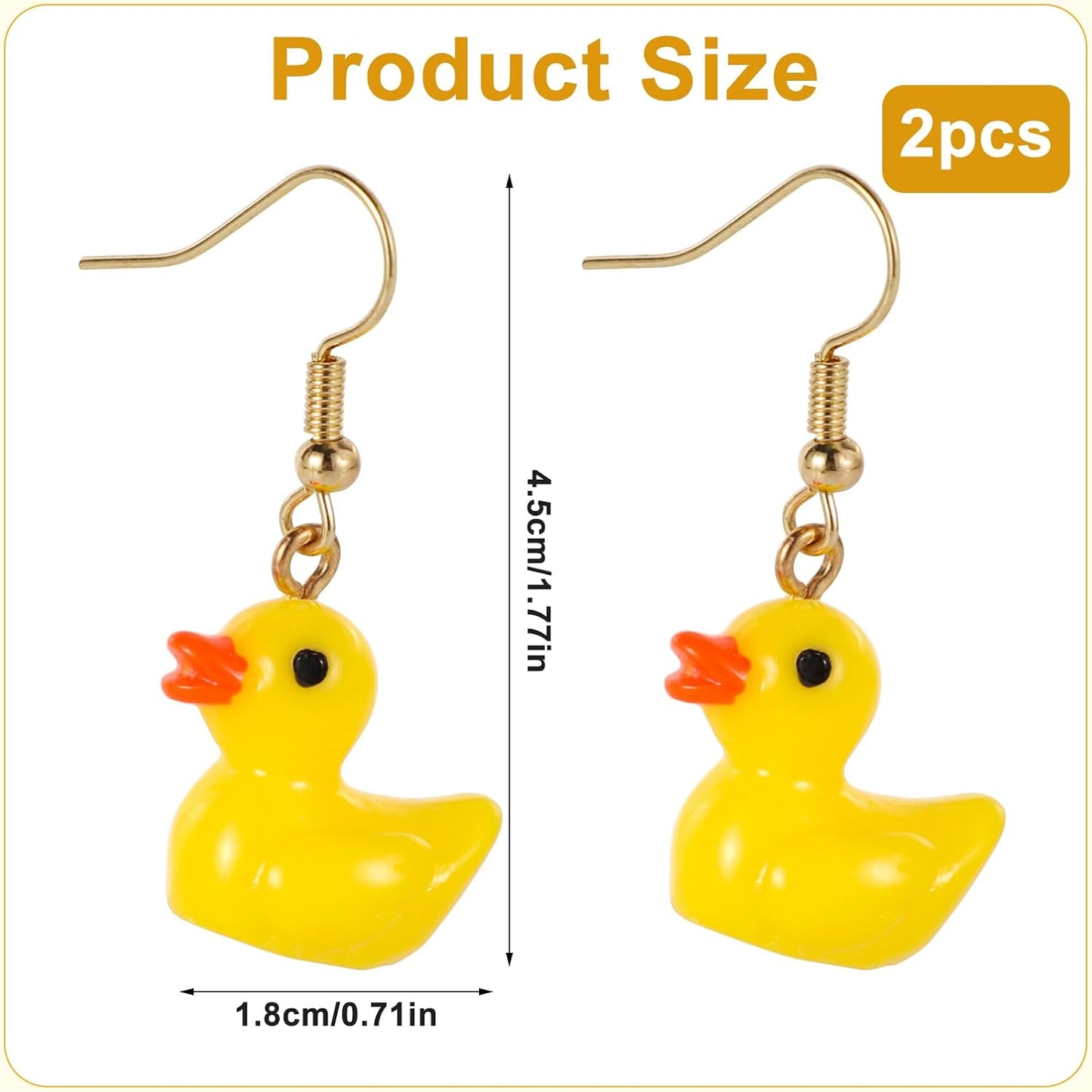 Yellow Duck Earrings, Cute Duckie Acrylic Dangle Drop Earrings Personalized Charming Cartoon Style Funny Accessories for Women, yellow, black, orange, golden -