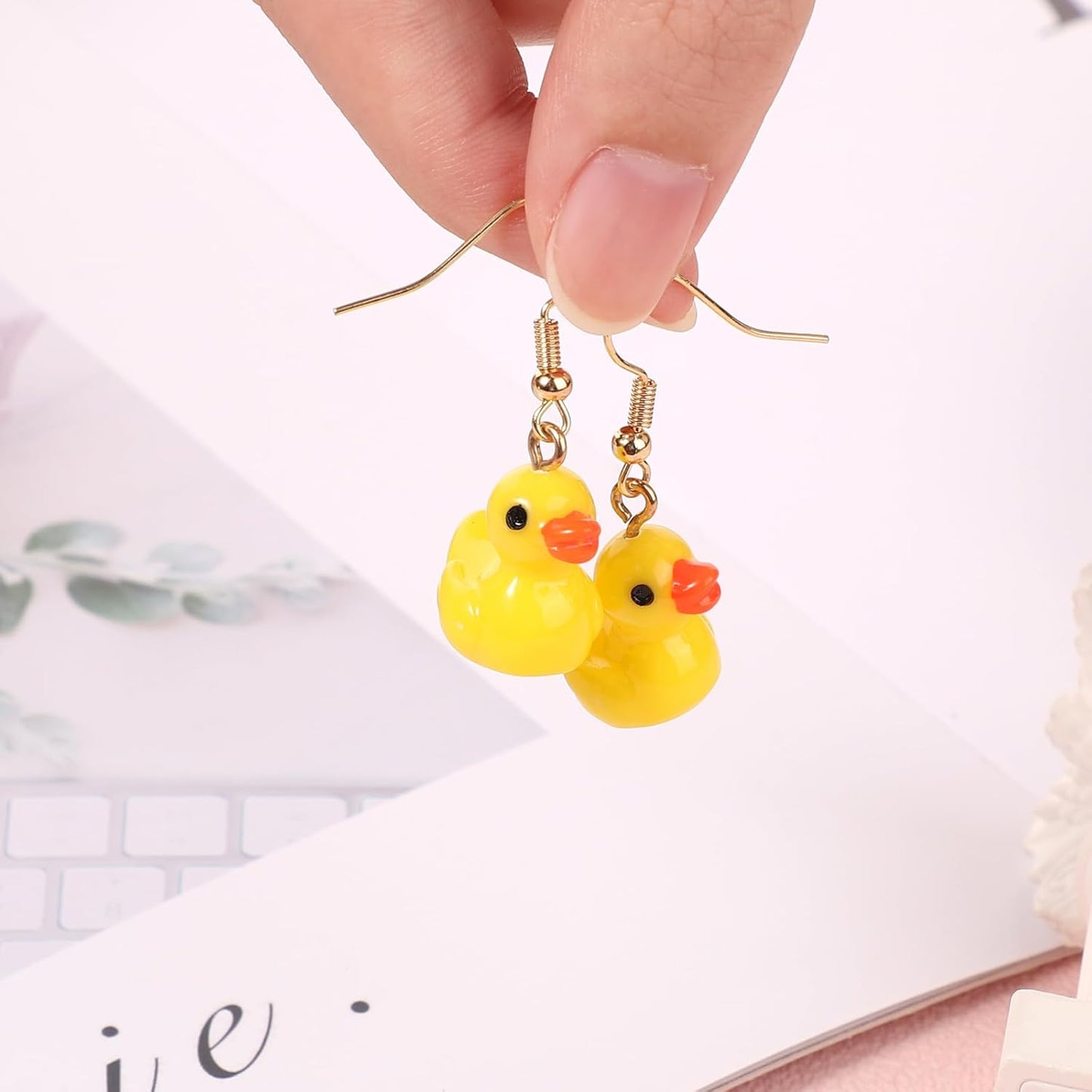 Yellow Duck Earrings, Cute Duckie Acrylic Dangle Drop Earrings Personalized Charming Cartoon Style Funny Accessories for Women, yellow, black, orange, golden -