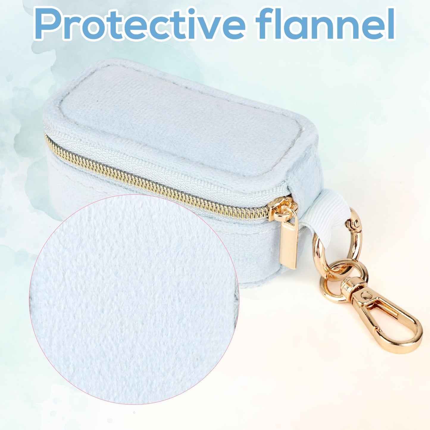 Mini Jewelry Travel Velvet Case, 2-In-1 Ring Holder Keychain Organizer Fit Women Small Partitioned Earrings Box for Storing Necklace Pendants (Blue) -