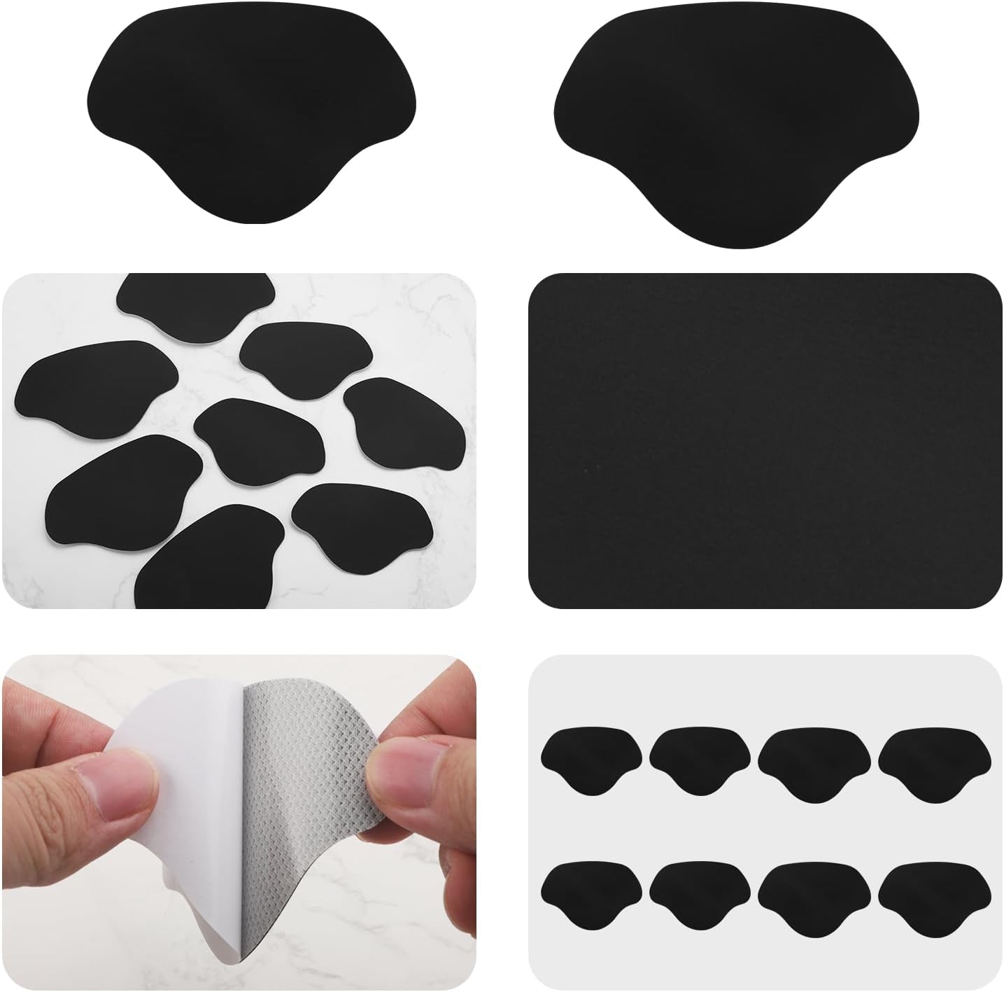 8pcs Shoe Heel Repair, Self-Adhesive Hole Repair Patch for Back of Shoes Holes, Leather Cushion Inserts, Inside Sneaker Patches Kit Boot Sport Mesh (Black) -