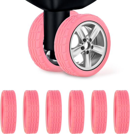8pcs Portable Luggage Wheel Covers - Colorful Silicone Protectors for Most 8 Caster Suitcase Spinner Wheels (Pink)