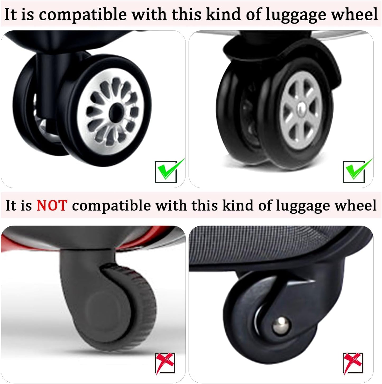 8pcs Portable Luggage Wheel Covers - Colorful Silicone Protectors for Most 8 Caster Suitcase Spinner Wheels (Pink)