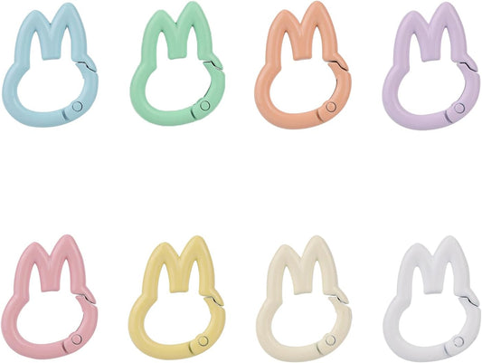 8pcs Keychain Clips for Doll, Colorful Metal Cute Rabbit Key Chain Hooks Kawaii Bunny Ring Hanging Buckle Bag Doll Accessories Gift Women (8 Colors) -