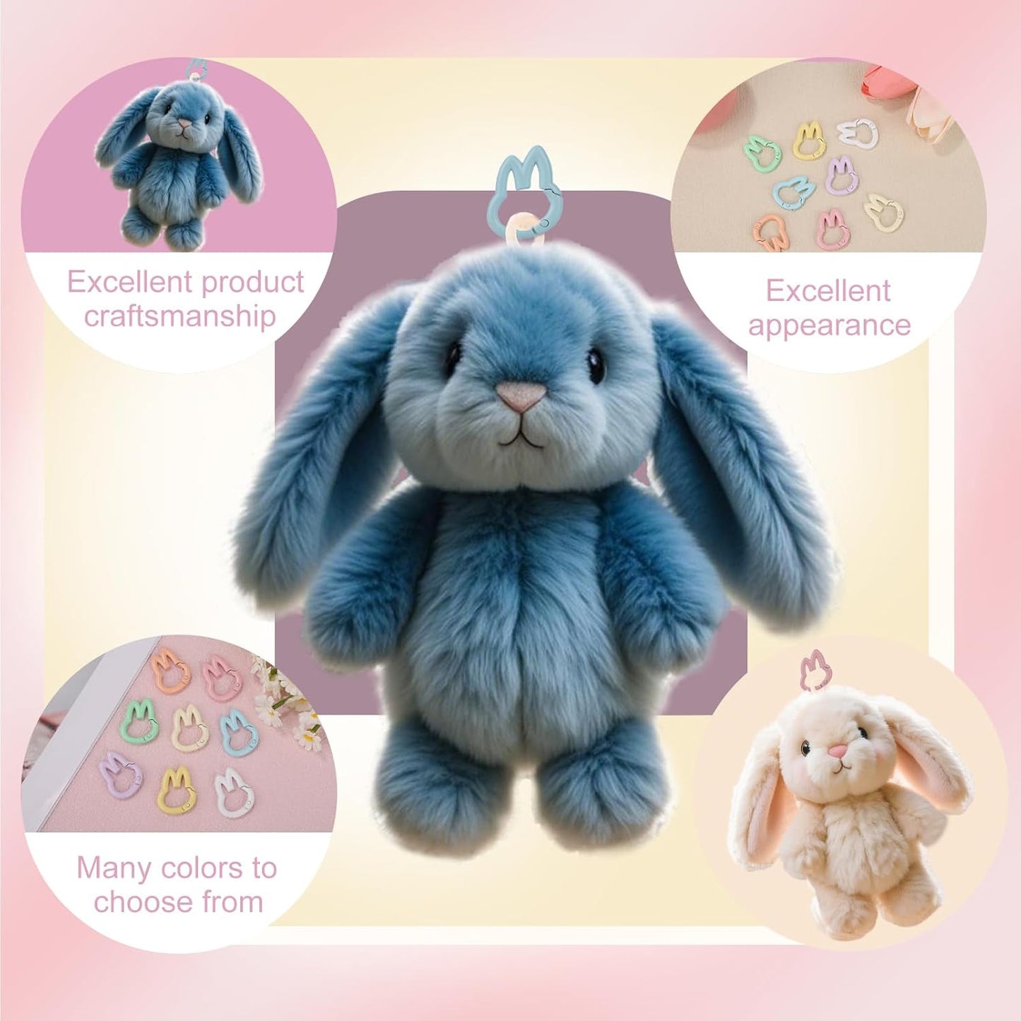 8pcs Keychain Clips for Doll, Colorful Metal Cute Rabbit Key Chain Hooks Kawaii Bunny Ring Hanging Buckle Bag Doll Accessories Gift Women (8 Colors) -