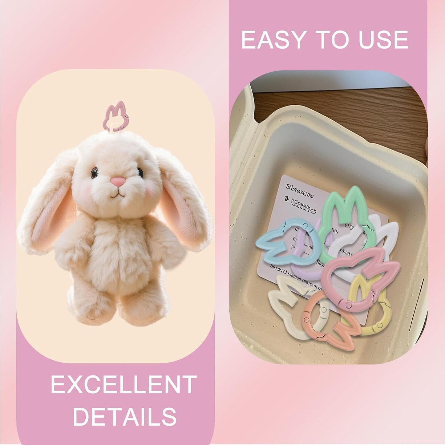 8pcs Keychain Clips for Doll, Colorful Metal Cute Rabbit Key Chain Hooks Kawaii Bunny Ring Hanging Buckle Bag Doll Accessories Gift Women (8 Colors) -
