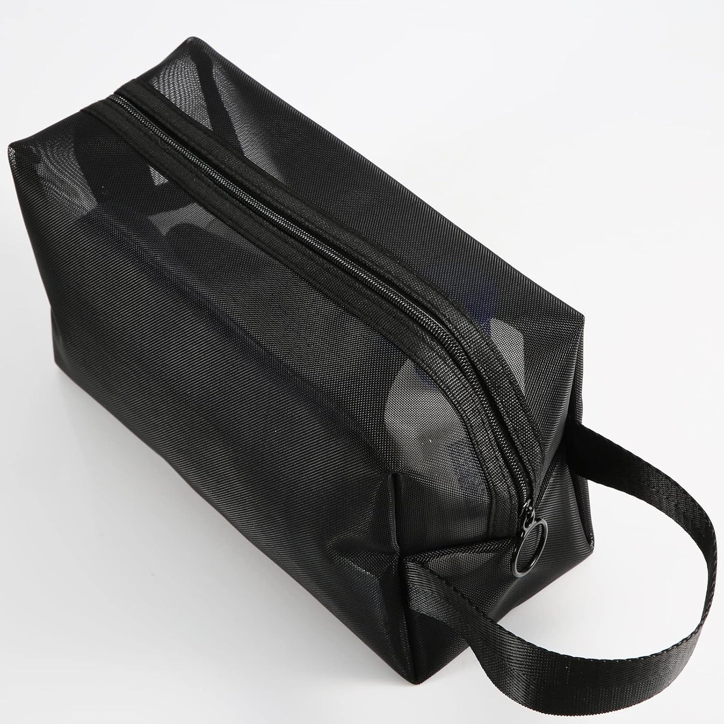 Black Mesh Shower Bag, Caddy Portable Toiletry Bag Zippered Small with Handldes Hanging Carring Convenient for Travel, Bathroom, Cosmetics Organizer -