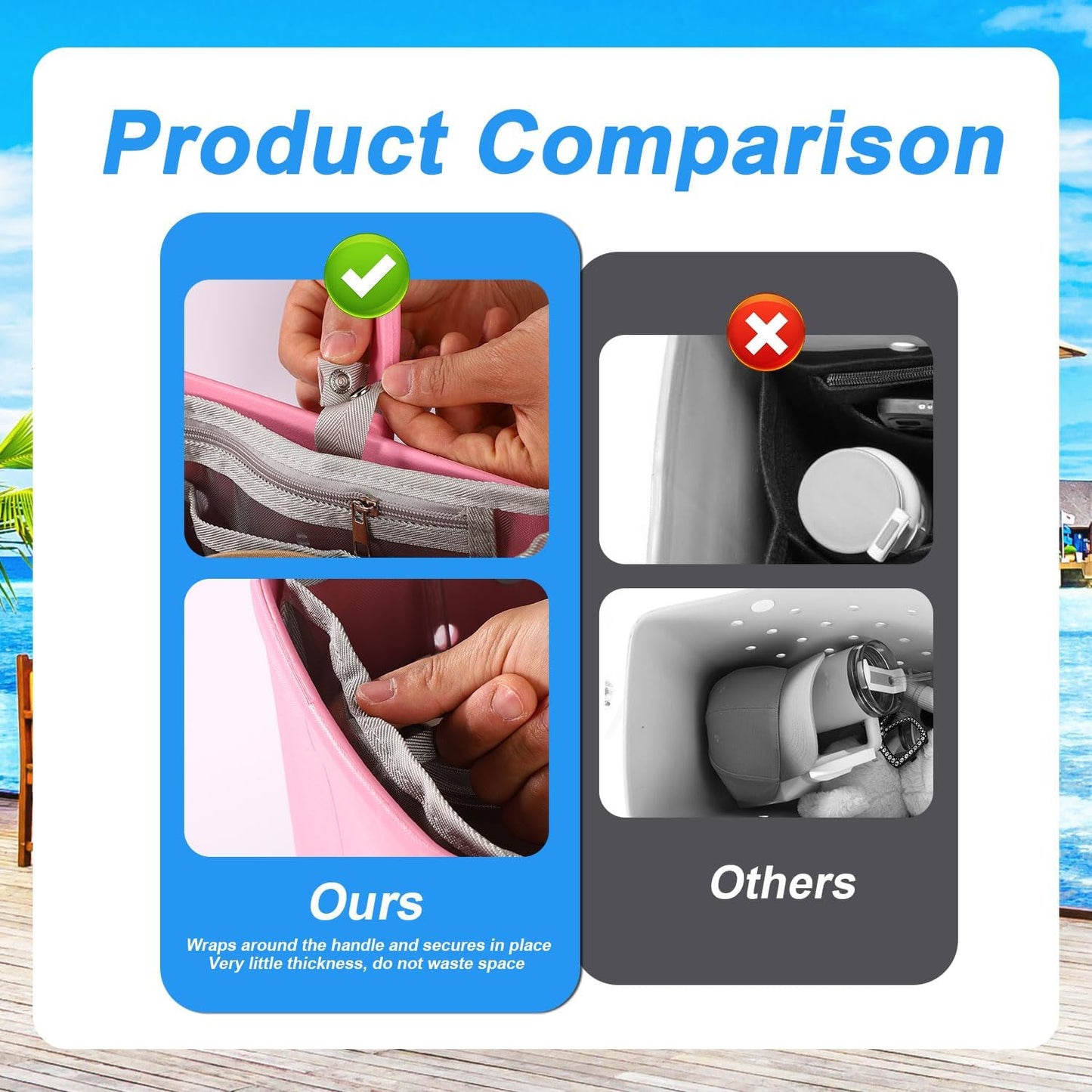 Beach Bag Storage Organizer Compatible with Baby Bogg Accessory Liners, Lightweight Mesh Pouch Divider Insert Zipper for Organizing -
