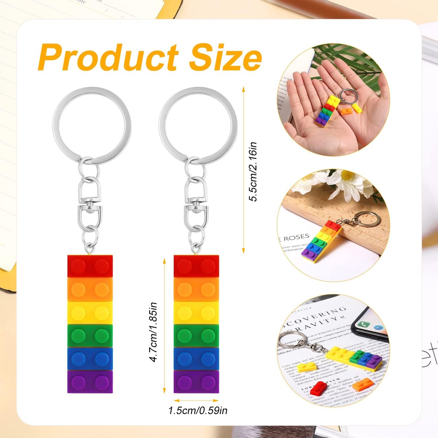 2pcs Rainbow Brick Keychain, Colorful Pride Keyring Building Block Keychain Gay Lesbian for Couples, Lovers, Parents -