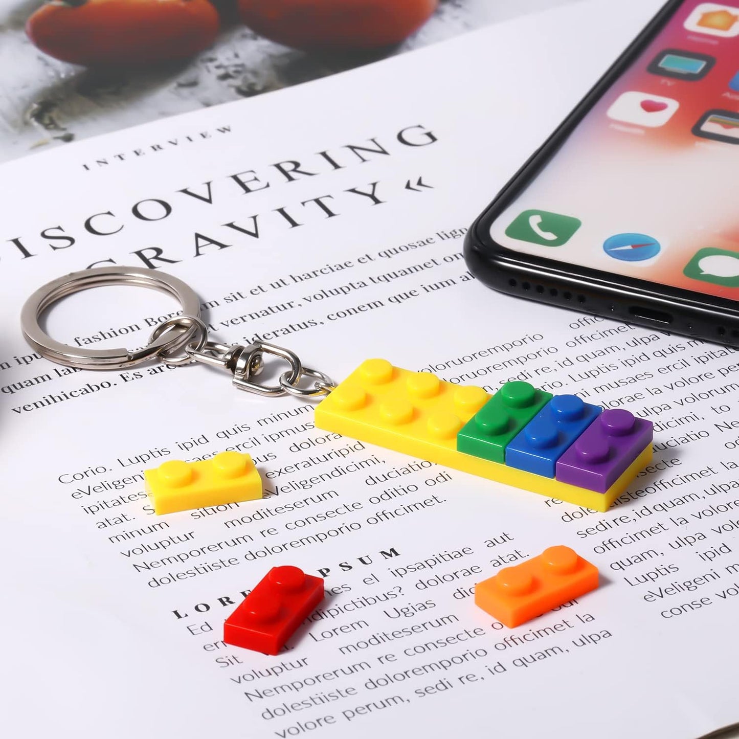 2pcs Rainbow Brick Keychain, Colorful Pride Keyring Building Block Keychain Gay Lesbian for Couples, Lovers, Parents -