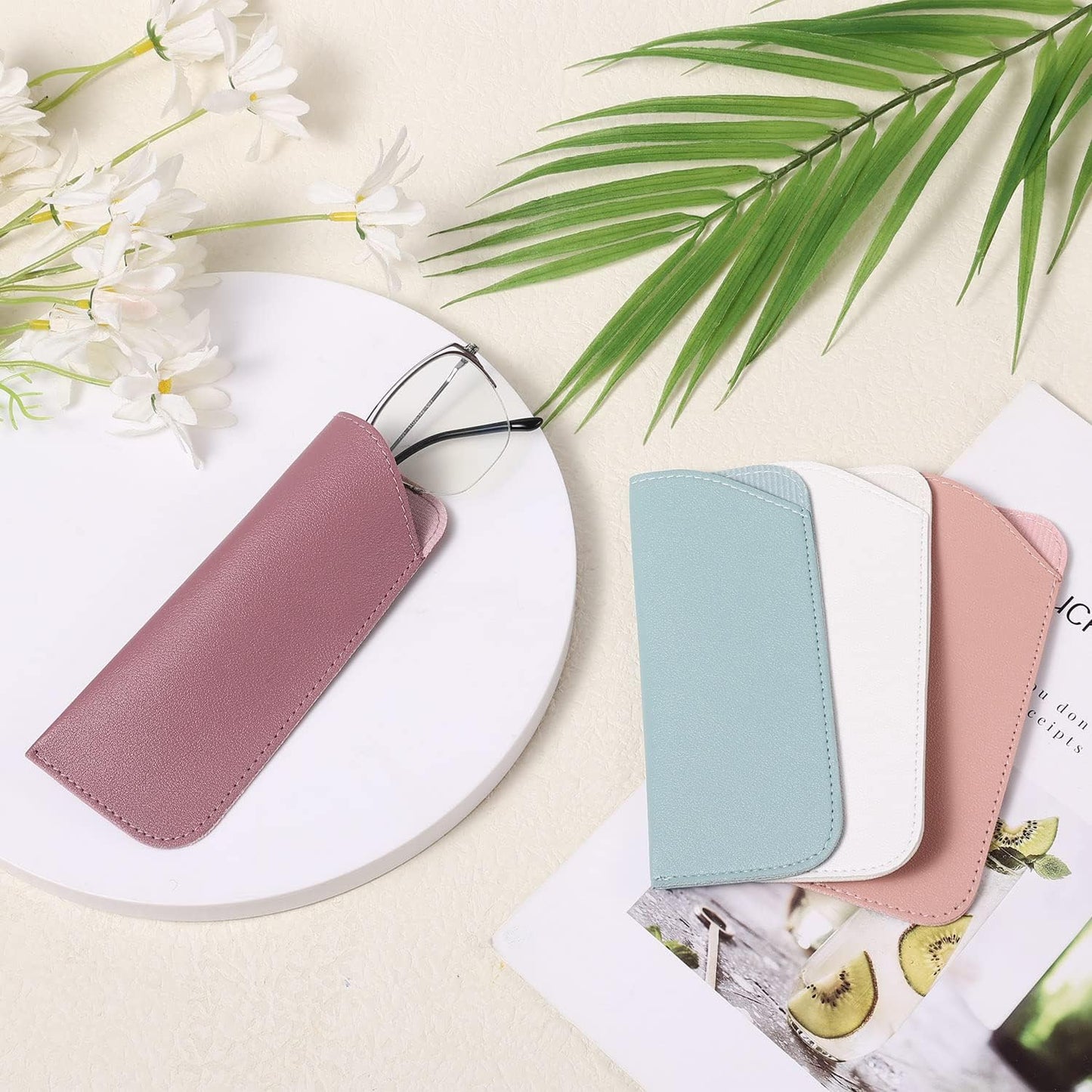 4pcs Soft Glasses Cases, 2.6x6.3Inch Eyeglasses Case Portable PU Sunglasses Pouch for Women Men (4 Colors) -