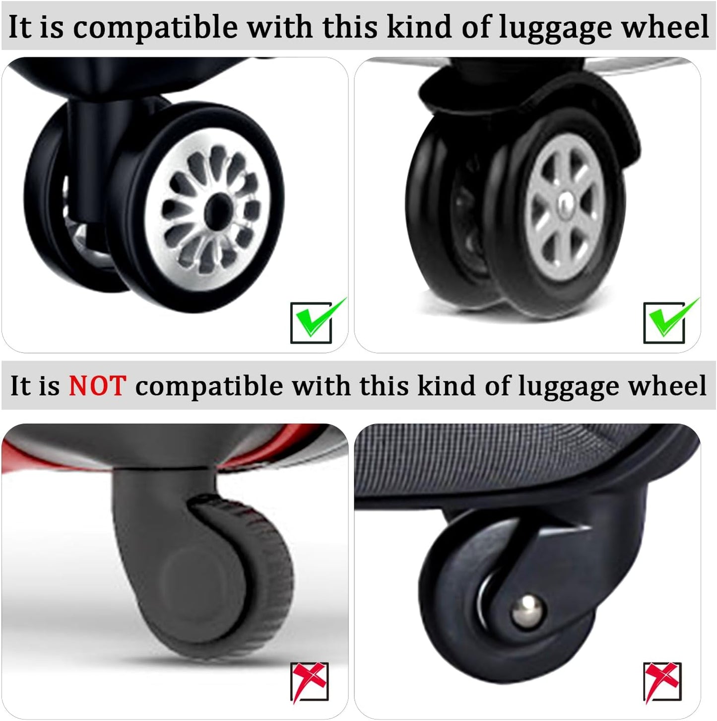 TM Luggage Wheel Covers, 8pcs Portable Silicone Spinner Protectors, Colorful, Black -