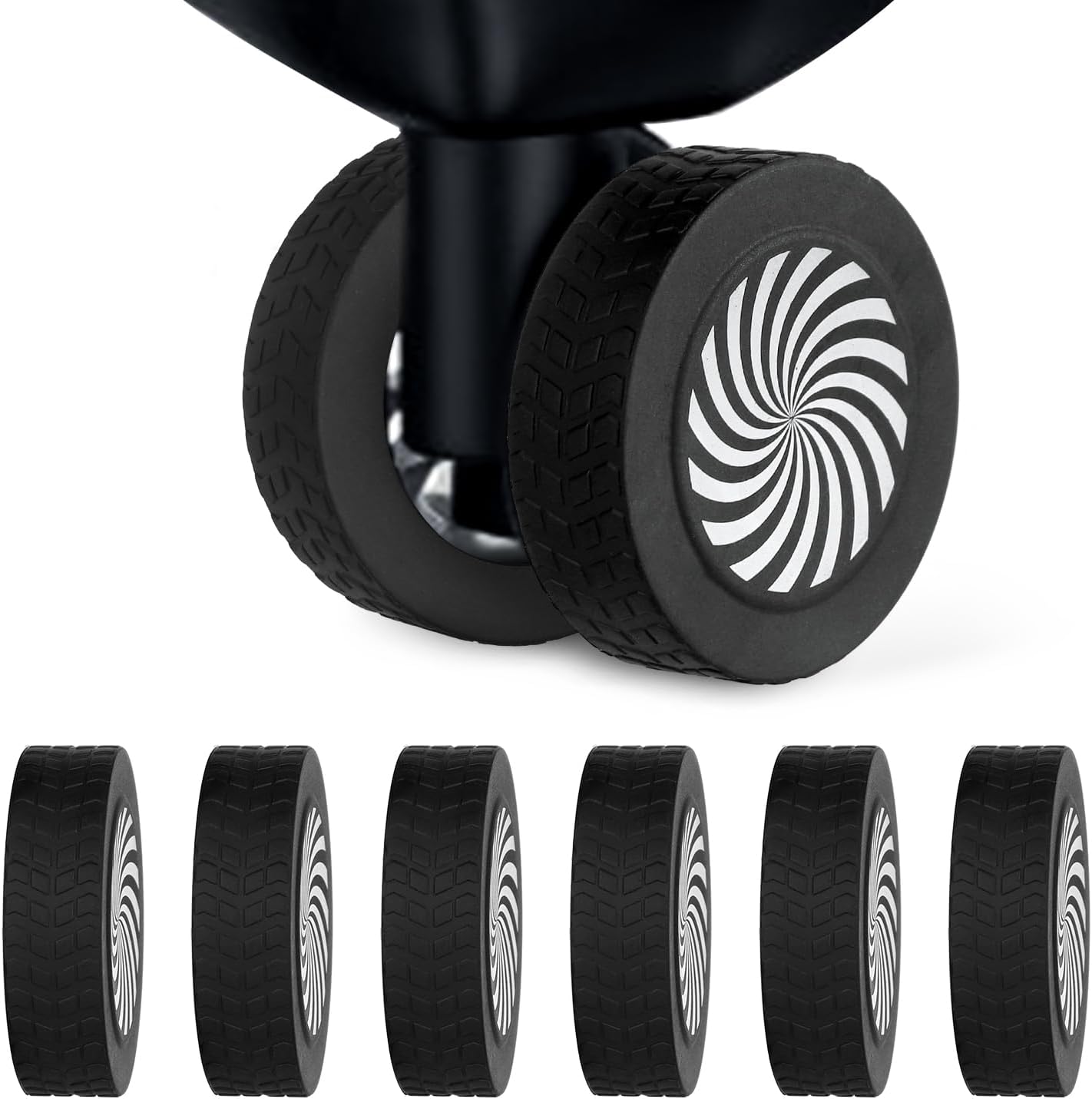 8pcs Luggage Wheel Protector Covers, 2.05x0.55 Inch Silicone Suitcase Covers Black White Design Accessories Noise-Proof for Most Adult -
