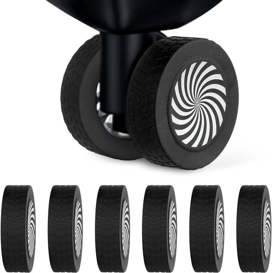 8pcs Luggage Wheel Protector Covers, 2.05x0.55 Inch Silicone Suitcase Covers Black White Design Accessories Noise-Proof for Most Adult -