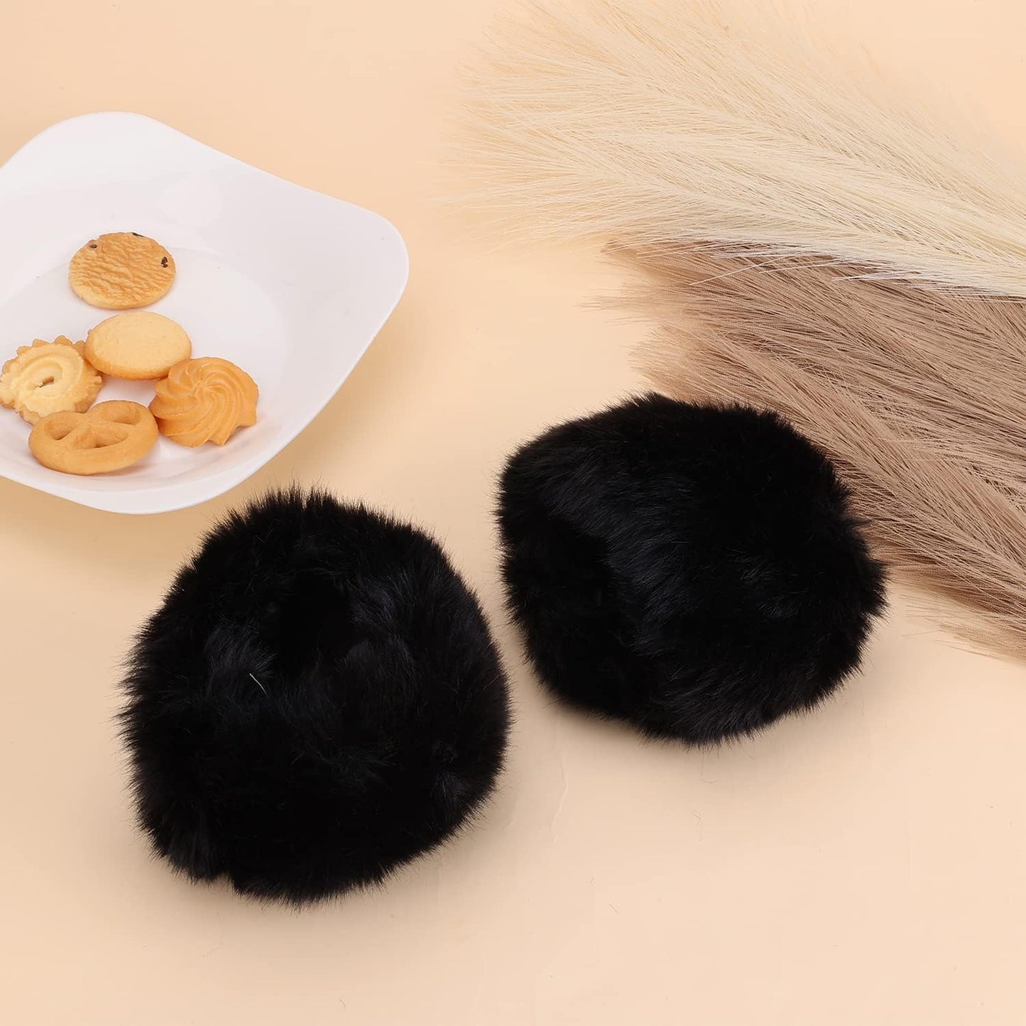 Winter Wrist Cuff Warmers, Faux Fur Cuffs, Fuzzy Short Arm Warmers for Women Girls Costume (Black) -